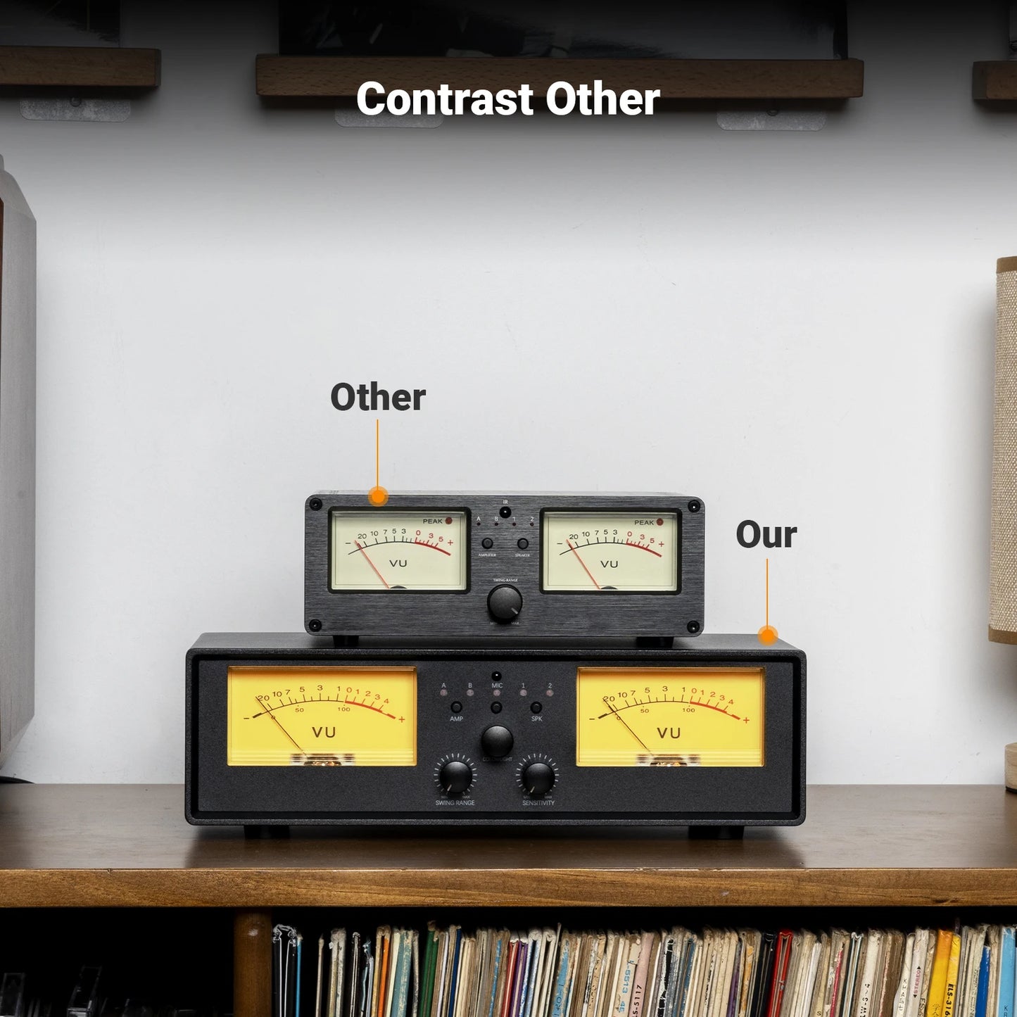 NEOHIPO ET30 Amplifier Speaker Switcher, 2-in-2 Out Dual Analog VU Meter, Audio Switcher with DB Panel Display