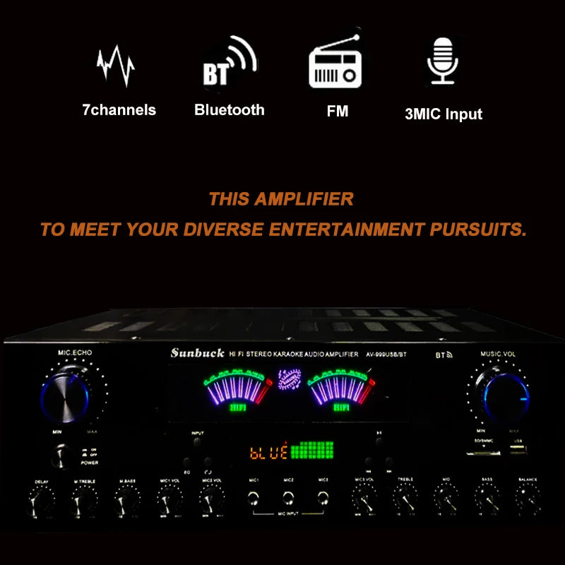 AV-555BT/999BT Bluetooth Sound Amplifiers Dual Dynamic Screen HiFi Stereo Digital Amplify For Home Car Theatre Karaoke Max 4000W